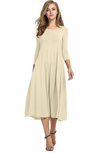 Women Fashion Casual Solid Color Pleated Dress