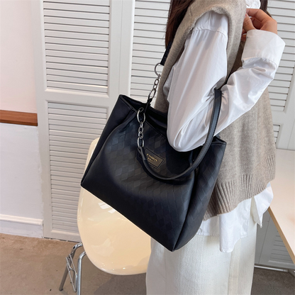 Women Fashionable Simple Solid Color Large Capacity Chain PU Shoulder Tote Bag