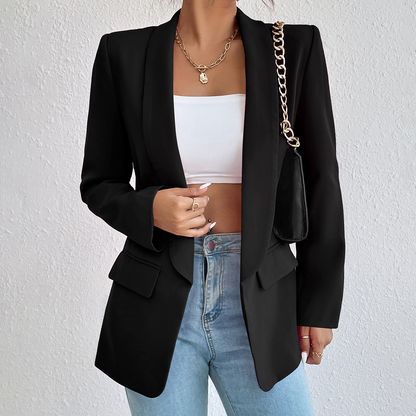 Women Casual Elegant Solid Color Lapel Long-Sleeved Office Chic Blazer
