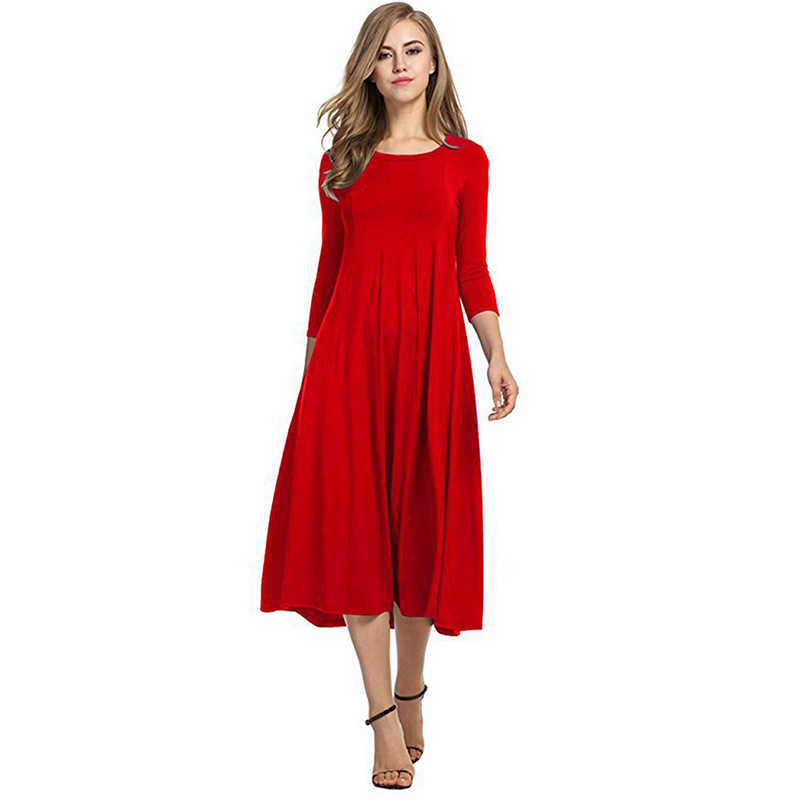 Women Fashion Casual Solid Color Pleated Dress