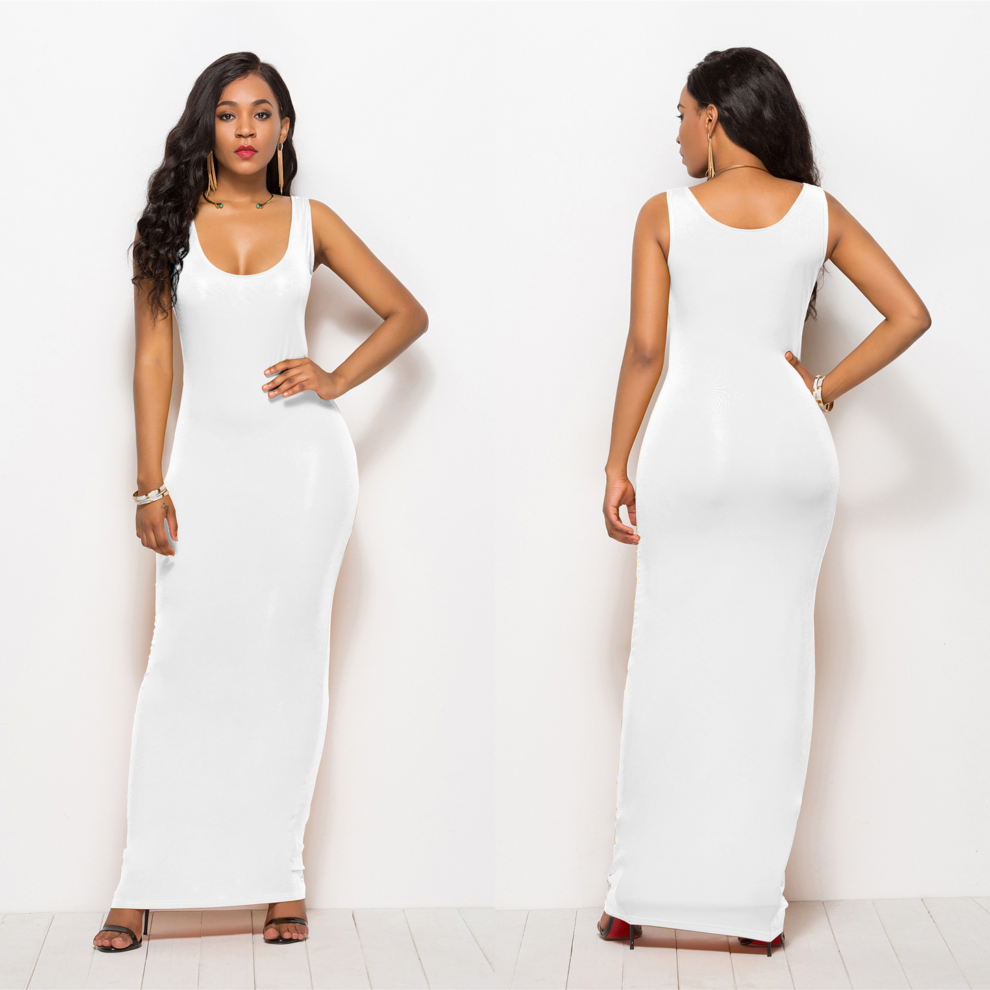 Women Basic Solid Color Sleeveless Sling Casual Maxi Dress