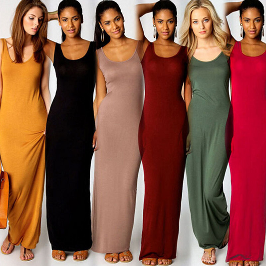 Women Basic Solid Color Sleeveless Sling Casual Maxi Dress