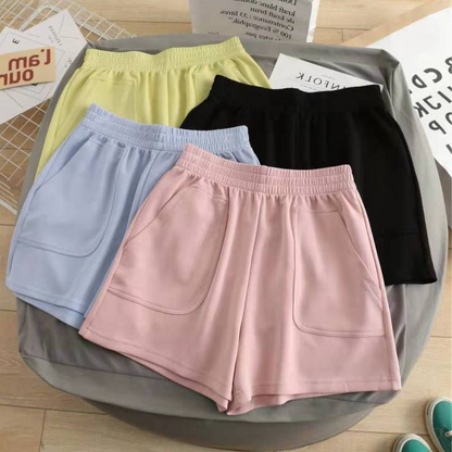 Women Athleisure Casual Basic Summer High Waist Loose Wide Leg Solid Color Sports Shorts