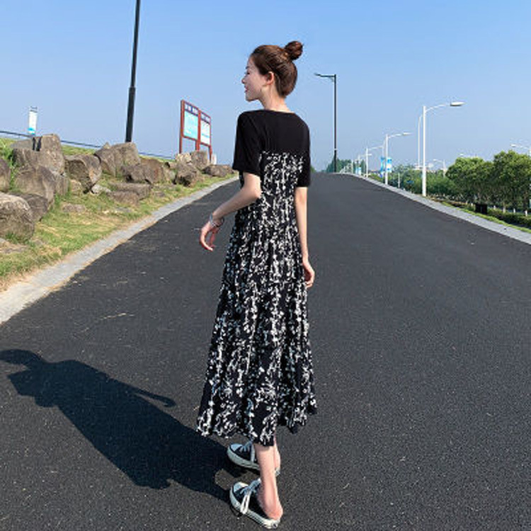 Women Fashionable Hepburn Style Mid Length Floral Dress