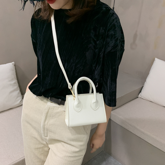 Women Fashion Solid Color Zipper Square Mini PU Handle Crossbody Bag
