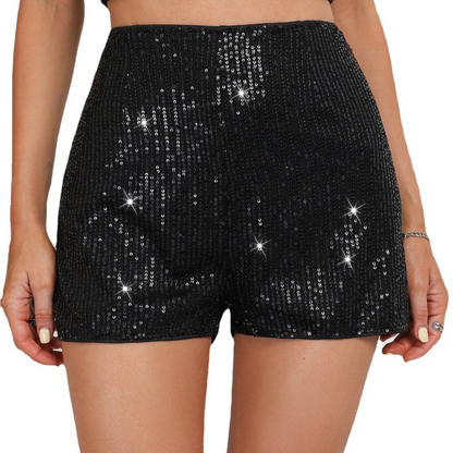 Women Fashion Sexy Solid Color Sequin Mid-Waist Shorts