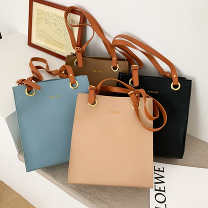 Women Casual Basic Solid Color Large Capacity PU Square Tote Bag