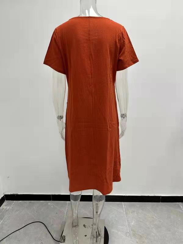 Casual Women Short Sleeve Solid Color Pocket Loose Dress